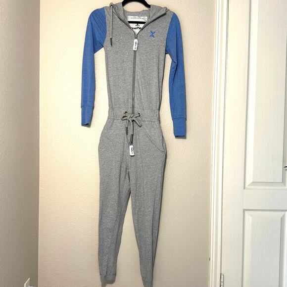 OnePiece gray/blue Norweigan Cotton Jump In Base Layer PJs, Winter, Skiing, XXS - Picture 2 of 7